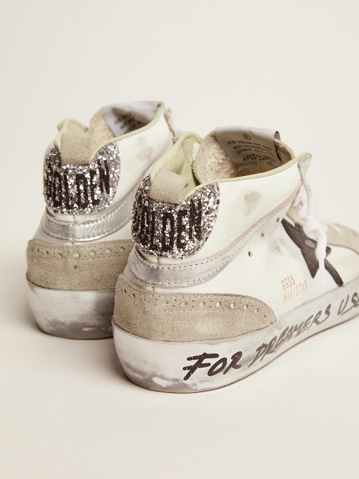 Mid Star LTD sneakers with glitter heel tab and handwritten lettering on  the foxing