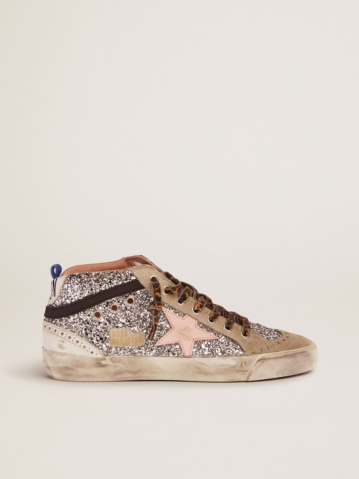 Golden Goose - Zapatillas deportivas Mid Star con pala de purpurina plateada y estrella rosa claro in 