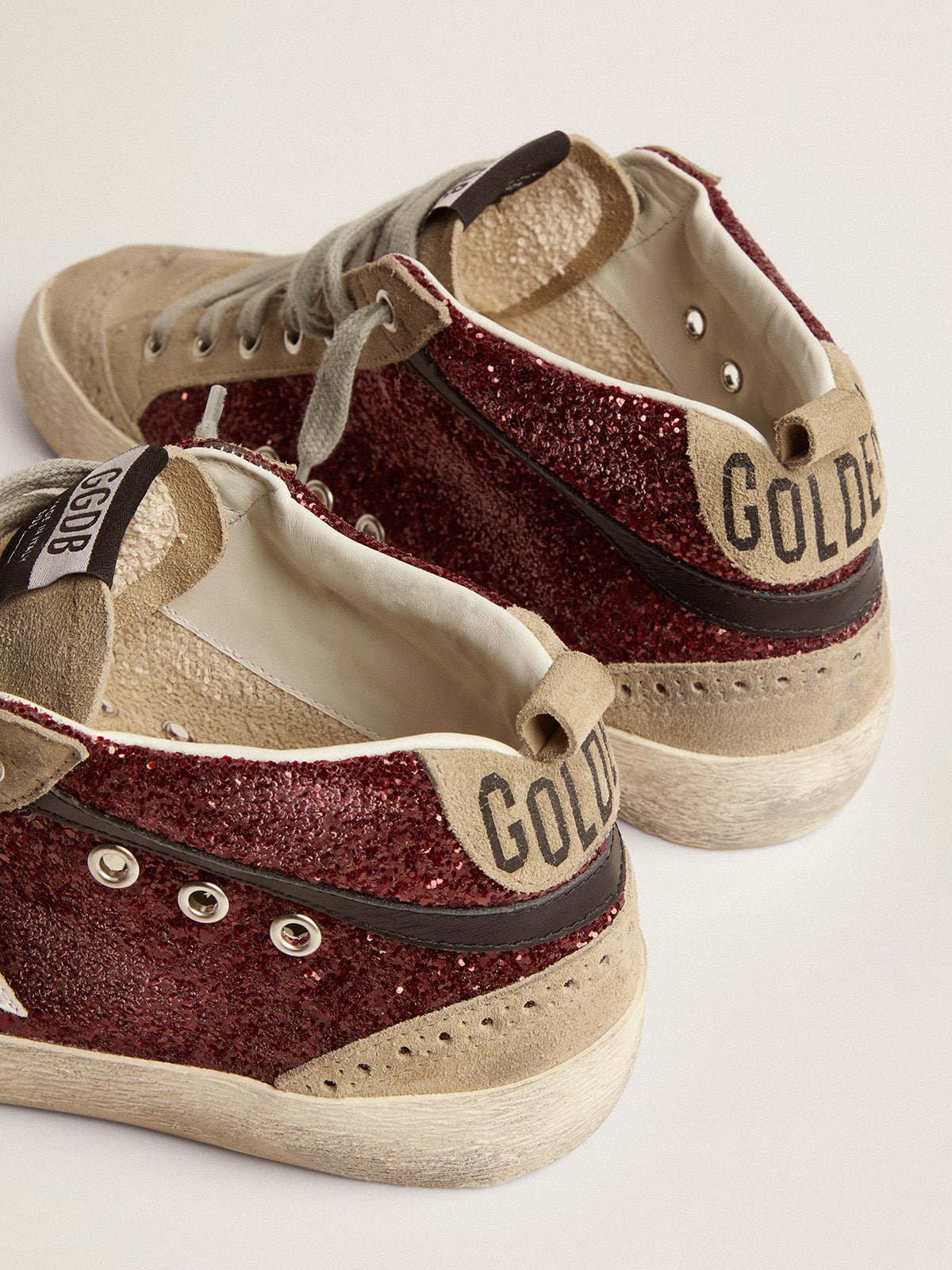 Women's Mid Star in burgundy glitter with gray inserts and white star | Golden  Goose