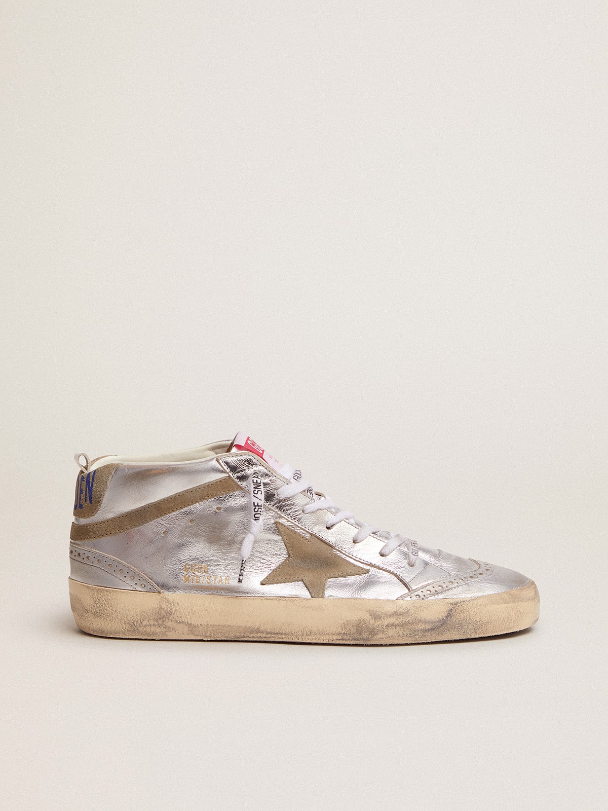 Golden Goose - Women's Mid Star in silver laminated leather with dove gray star in 