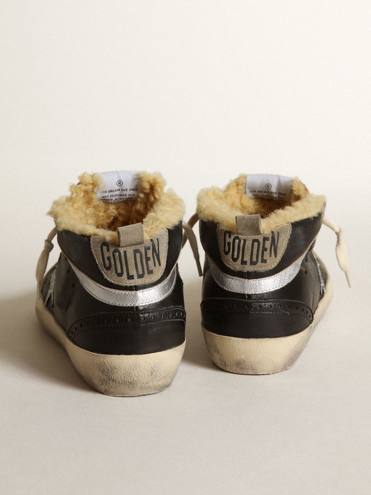 Golden Goose - Women's Mid Star in black nappa leather with Swarovski crystal star and beige shearling lining in 