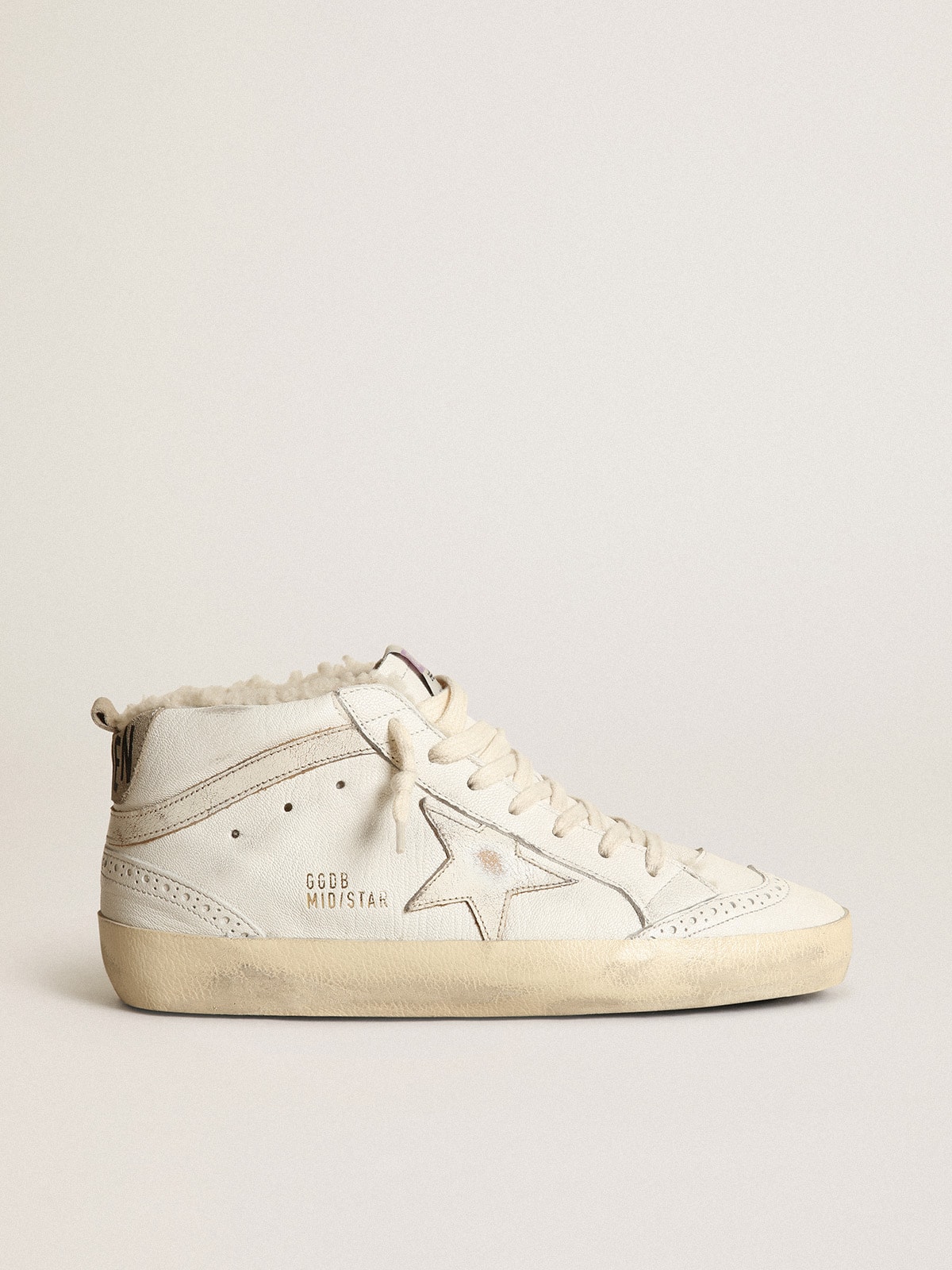 Golden Goose - Mid Star en cuir nappa avec étoile & virgule en cuir blanc brillant in 