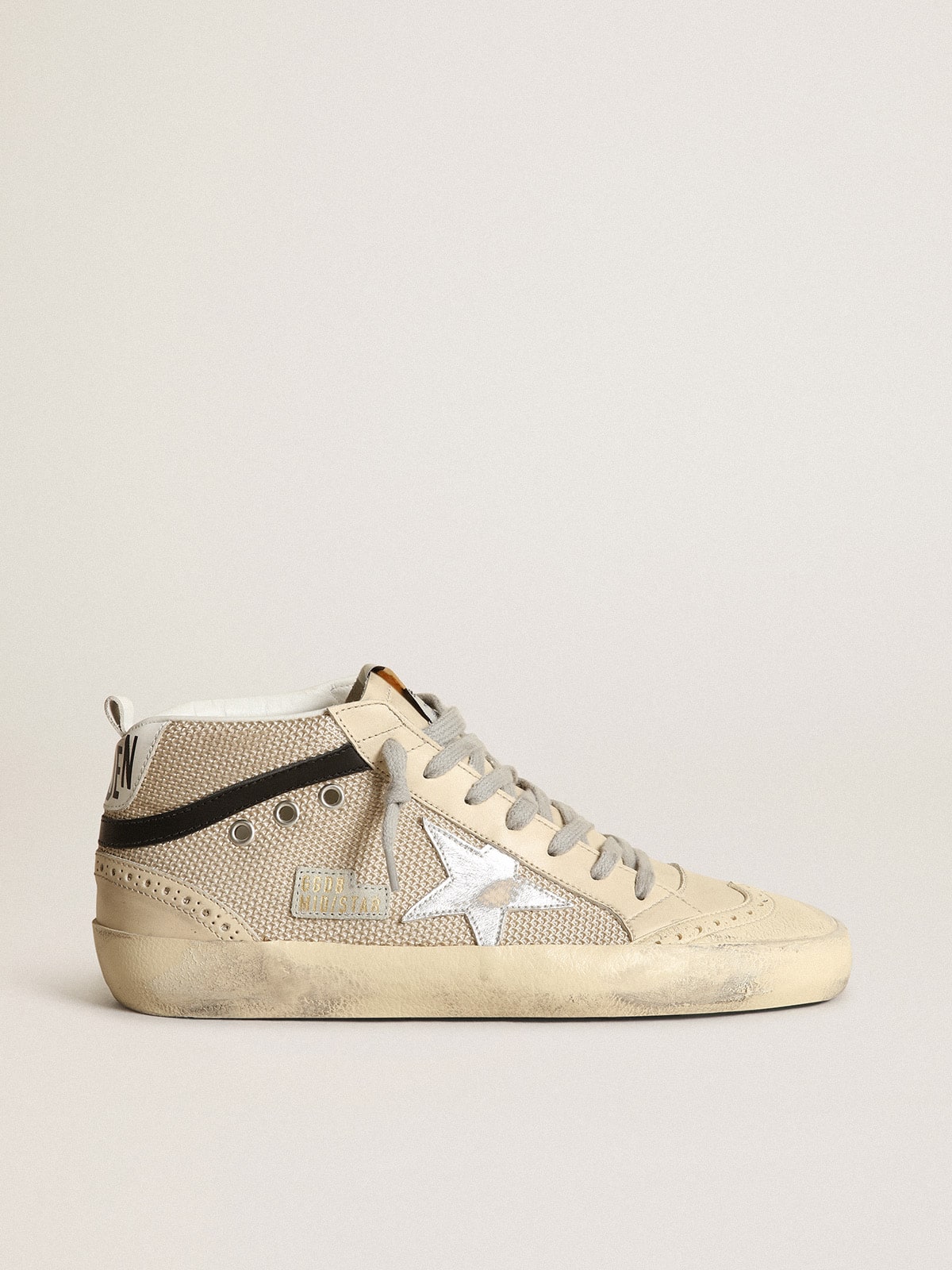 Golden Goose - Women's Mid Star LTD in cream-colored mesh with silver star in 