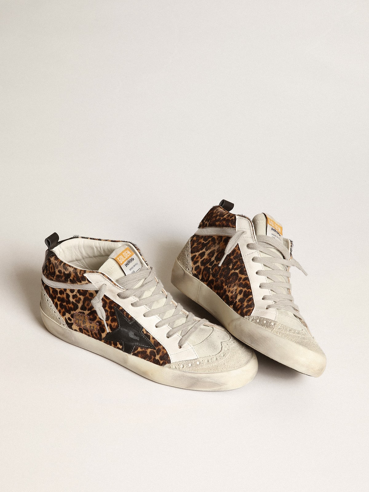 Golden Goose - Women's Mid Star in leopard print pony skin with black star in 