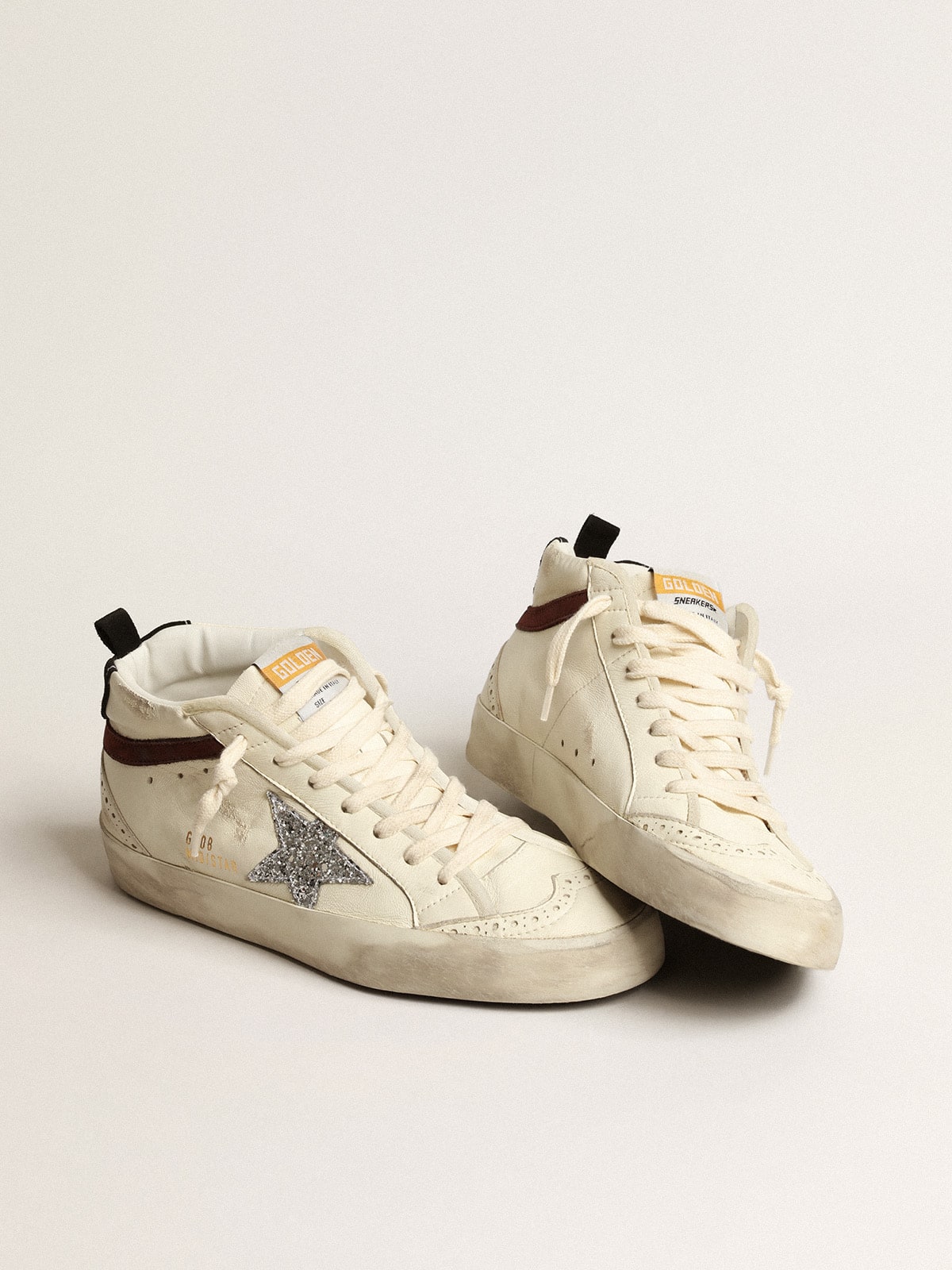 Golden Goose - Mid Star LTD in nappa bianca con stella in glitter argento in 