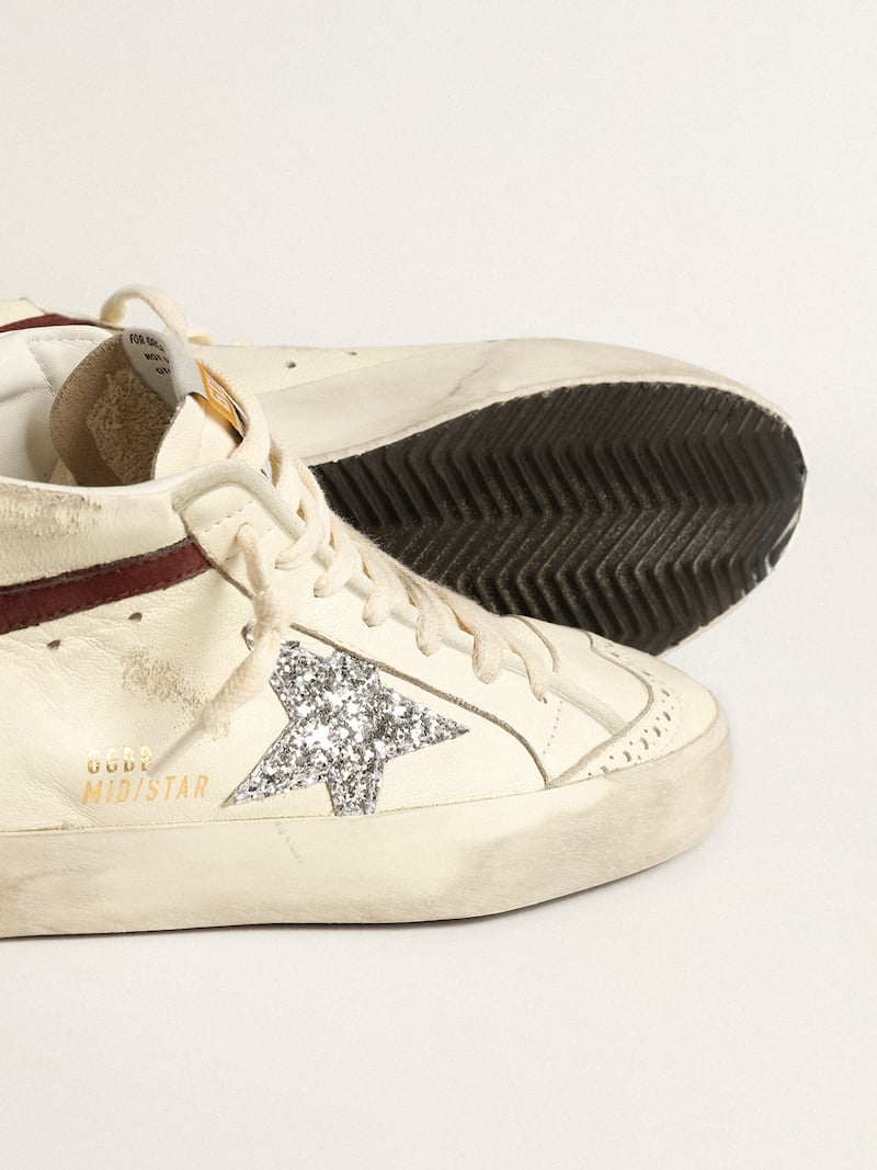 Golden Goose - Mid Star in white nappa leather with silver glitter star in 