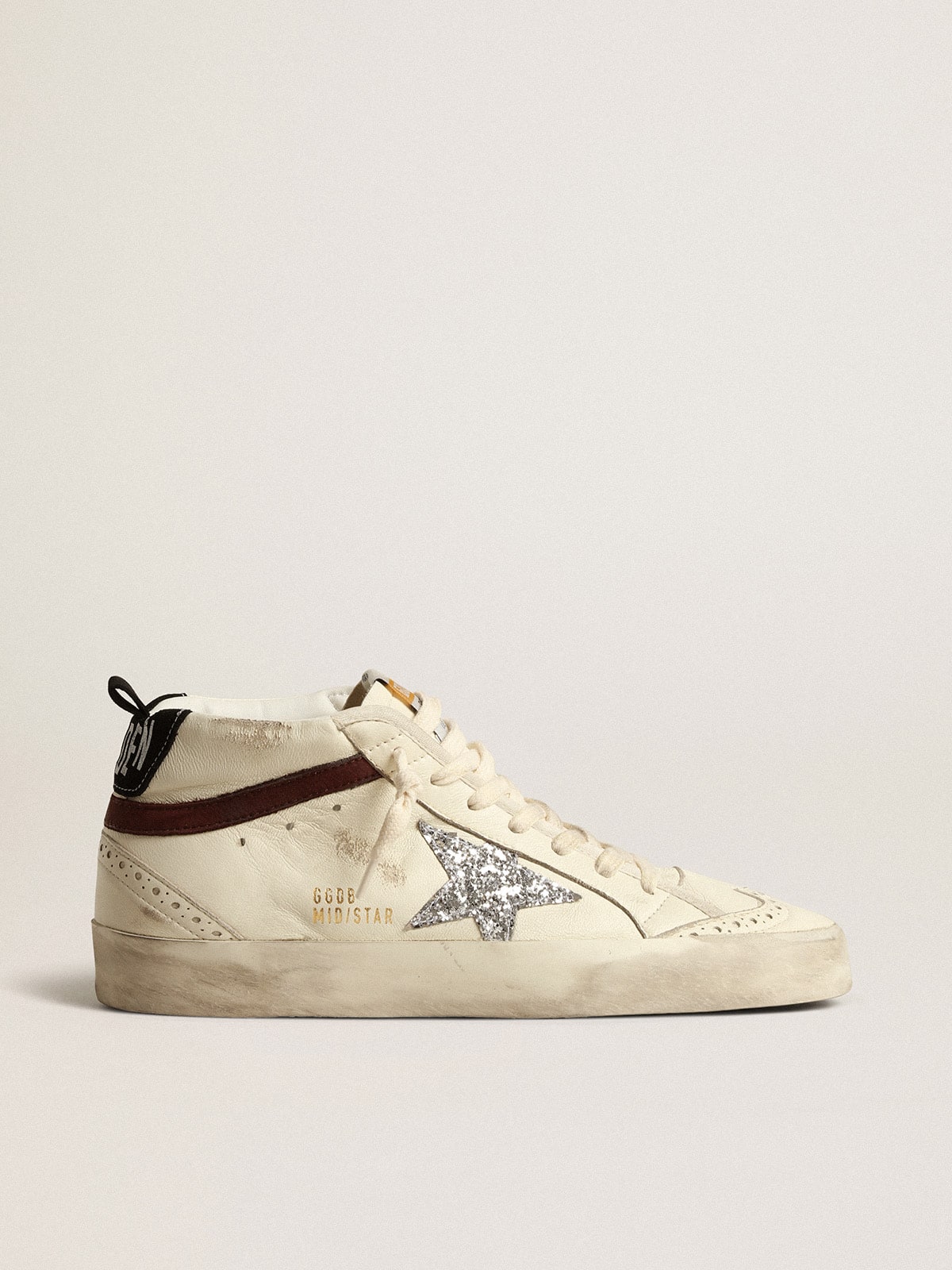 Golden Goose - Mid Star LTD in nappa bianca con stella in glitter argento in 