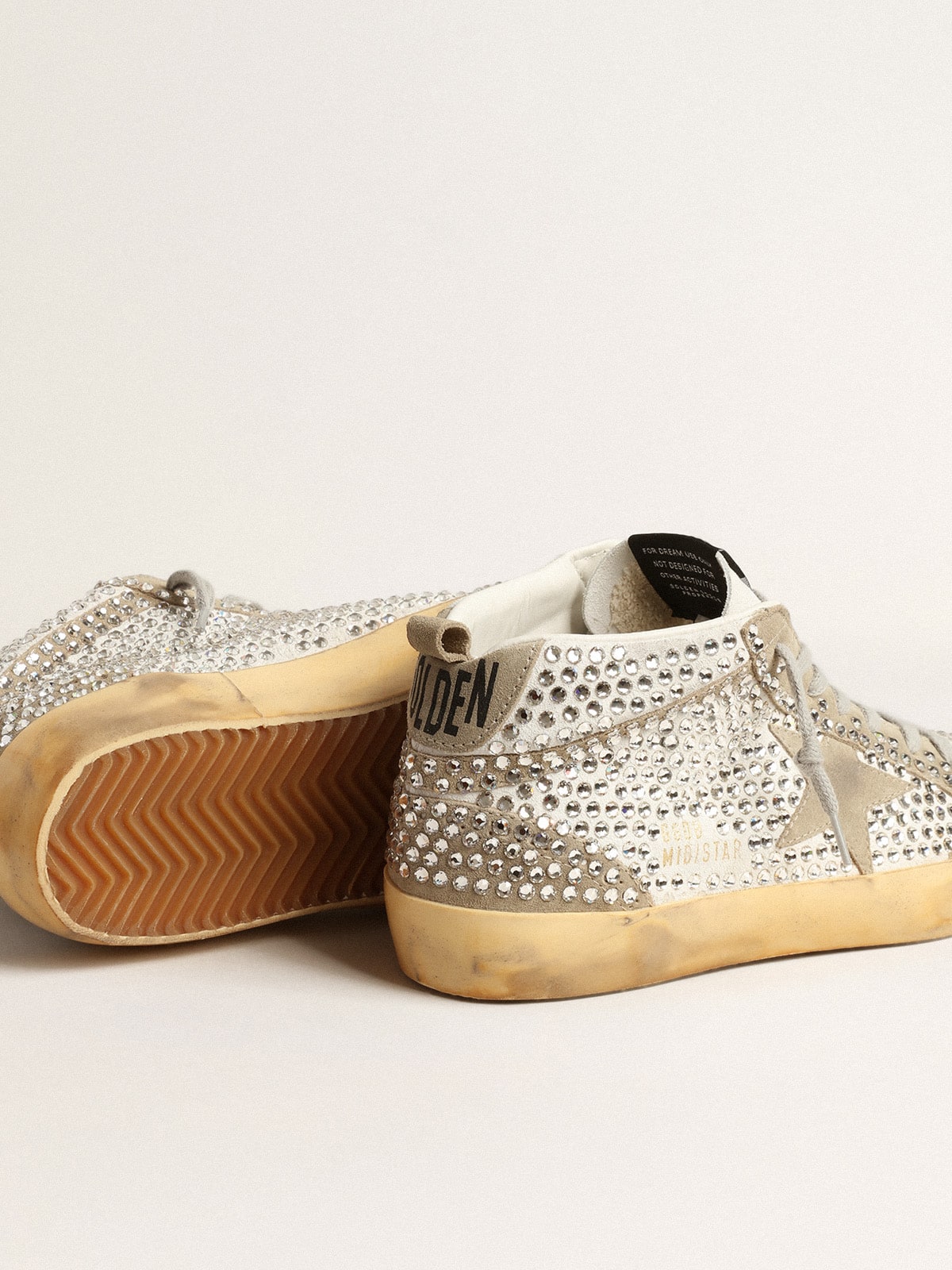 Golden Goose - Mid Star Donna in suede bianco e tortora con cristalli Swarovski in 