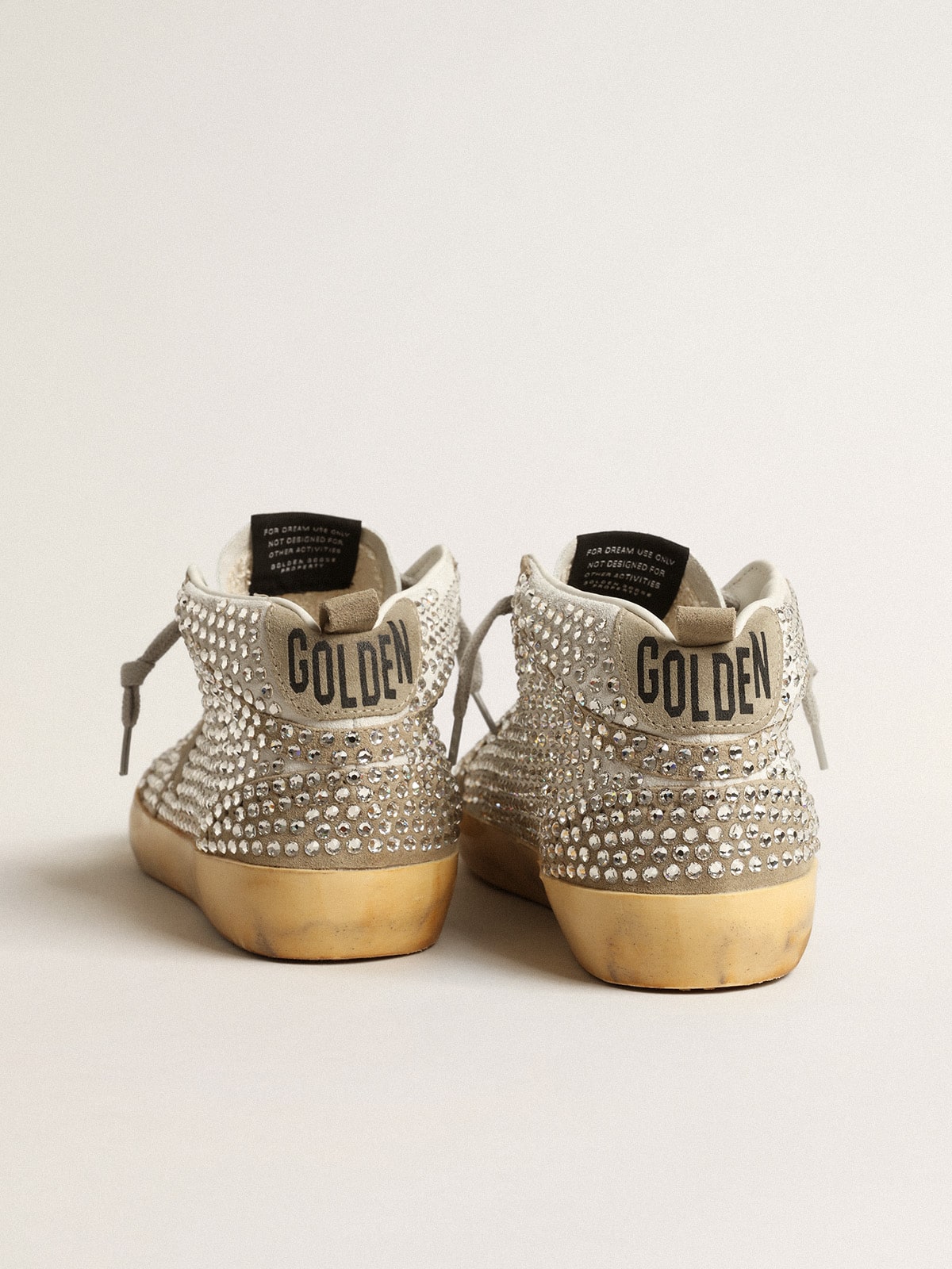 Golden Goose - Mid Star pour femme en daim blanc et gris tourterelle avec cristaux Swarovski in 