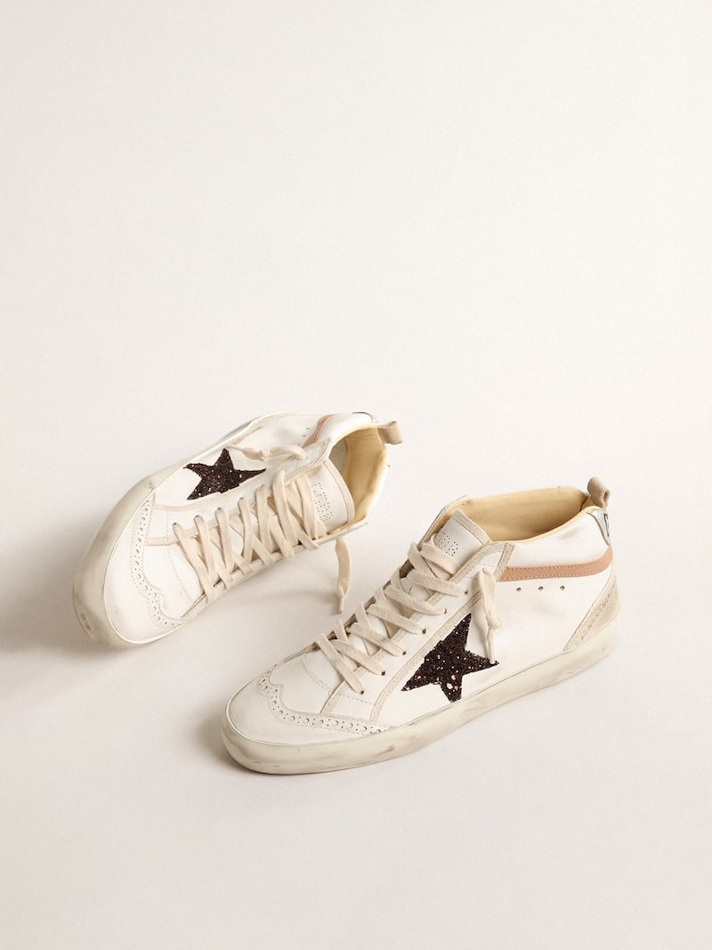 Golden Goose - Mid Star  in nappa with glitter star and nude leather flash in 
