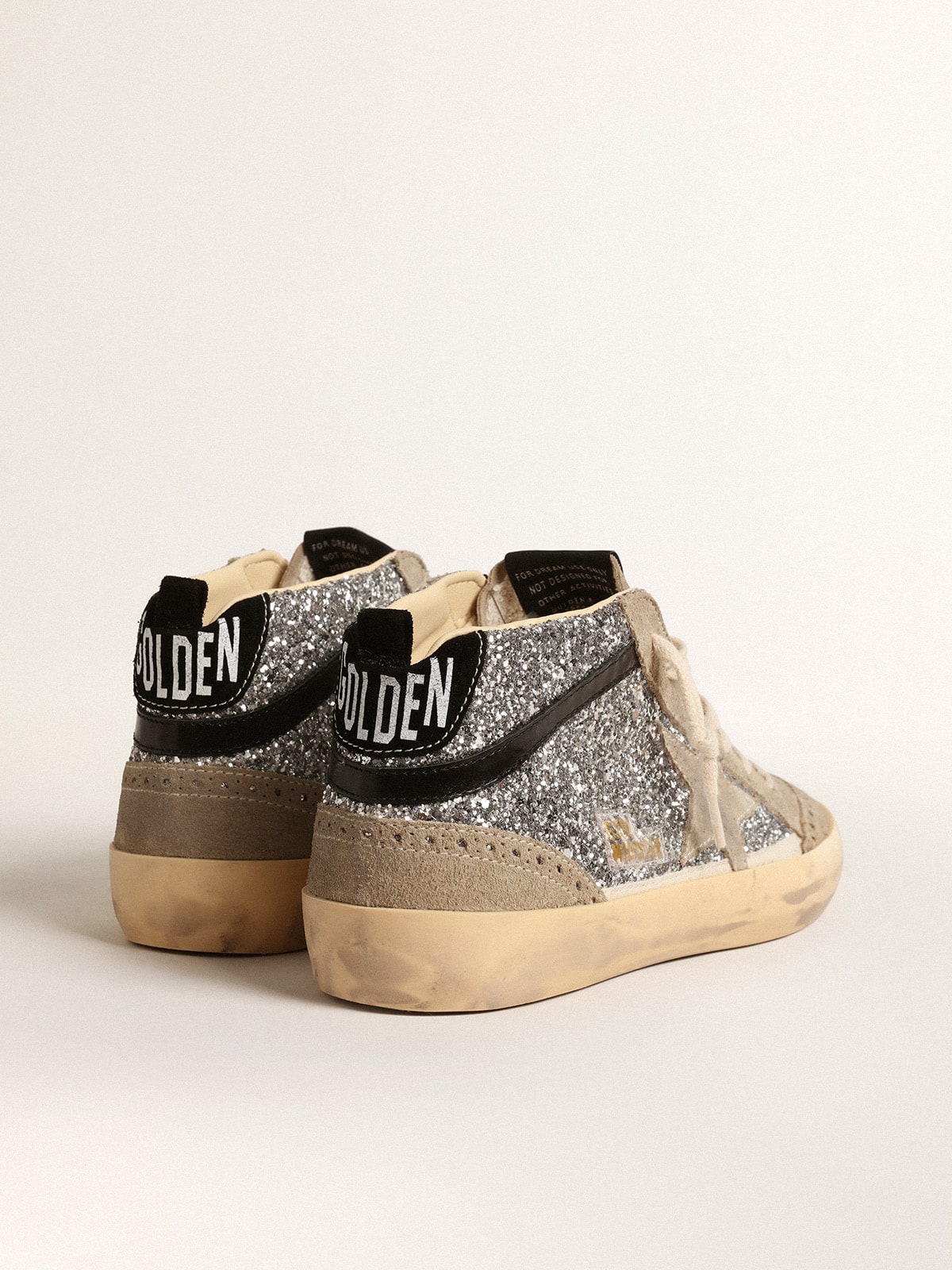 Golden Goose - Mid Star in silver glitter with suede star and black flash  in 