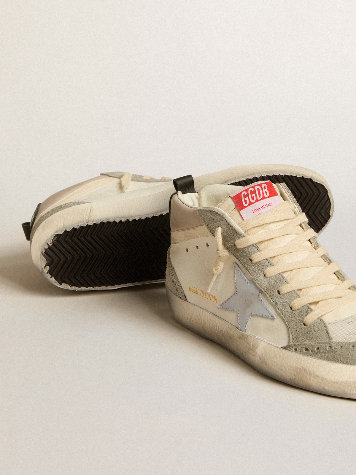 Golden Goose - Mid Star LTD with light gray leather star and gray suede inserts in 