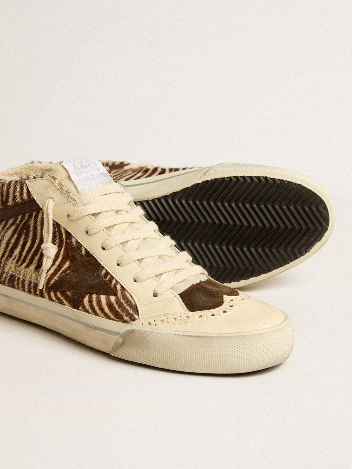 Golden Goose - Mid Star LTD in zebra-print pony skin with suede star and brown flash in 