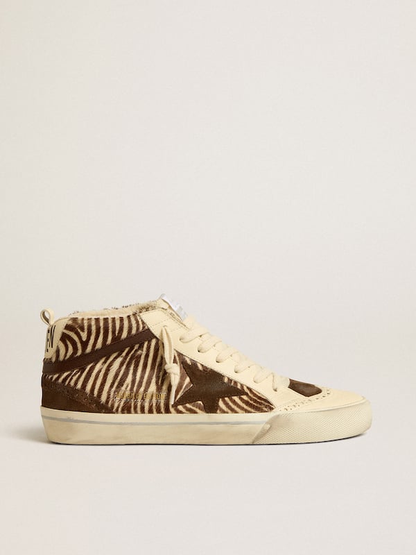 Golden Goose - Mid Star LTD in zebra-print pony skin with suede star and brown flash in 