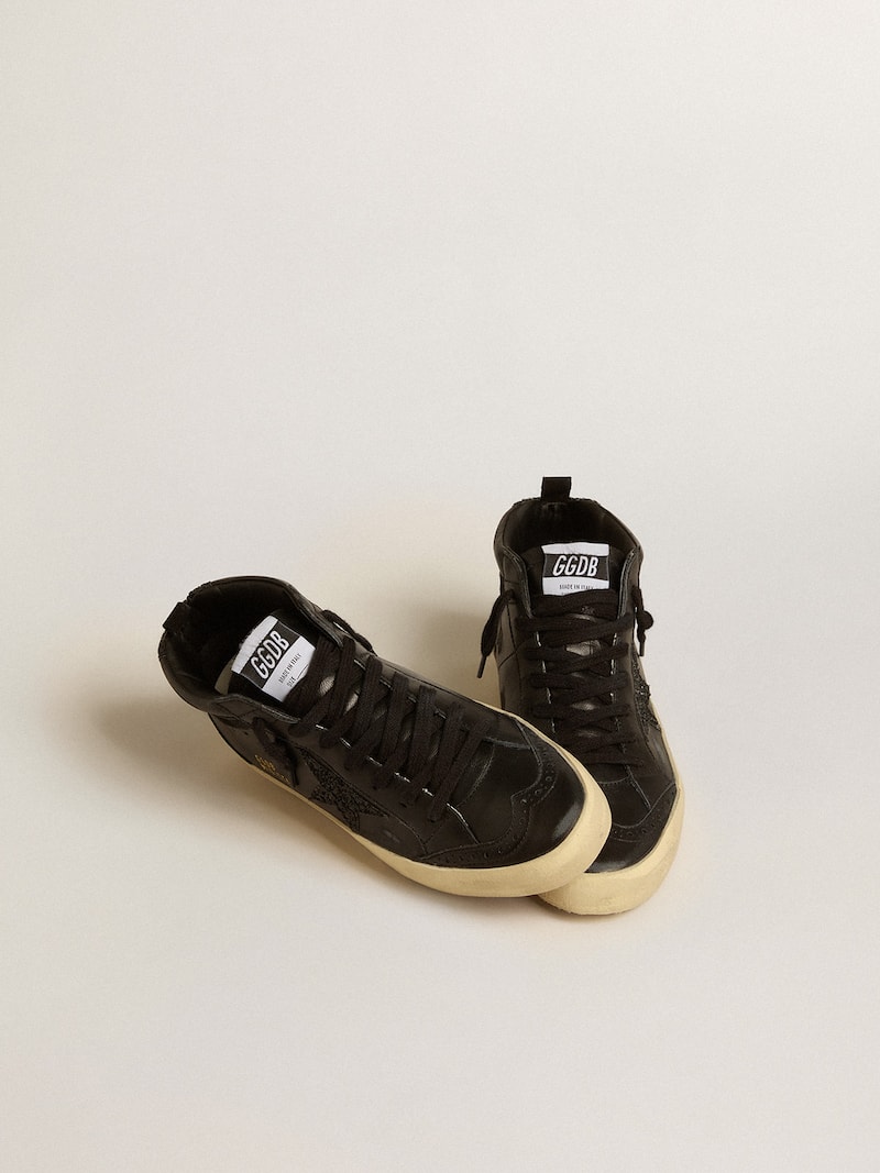 Golden Goose - Women's Mid Star in black nappa with black glitter star and suede flash in 