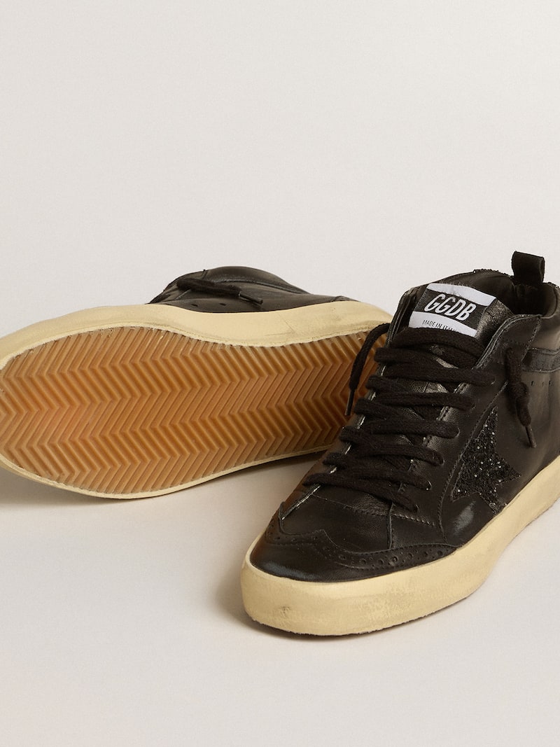 Golden Goose - Women's Mid Star in black nappa with black glitter star and suede flash in 
