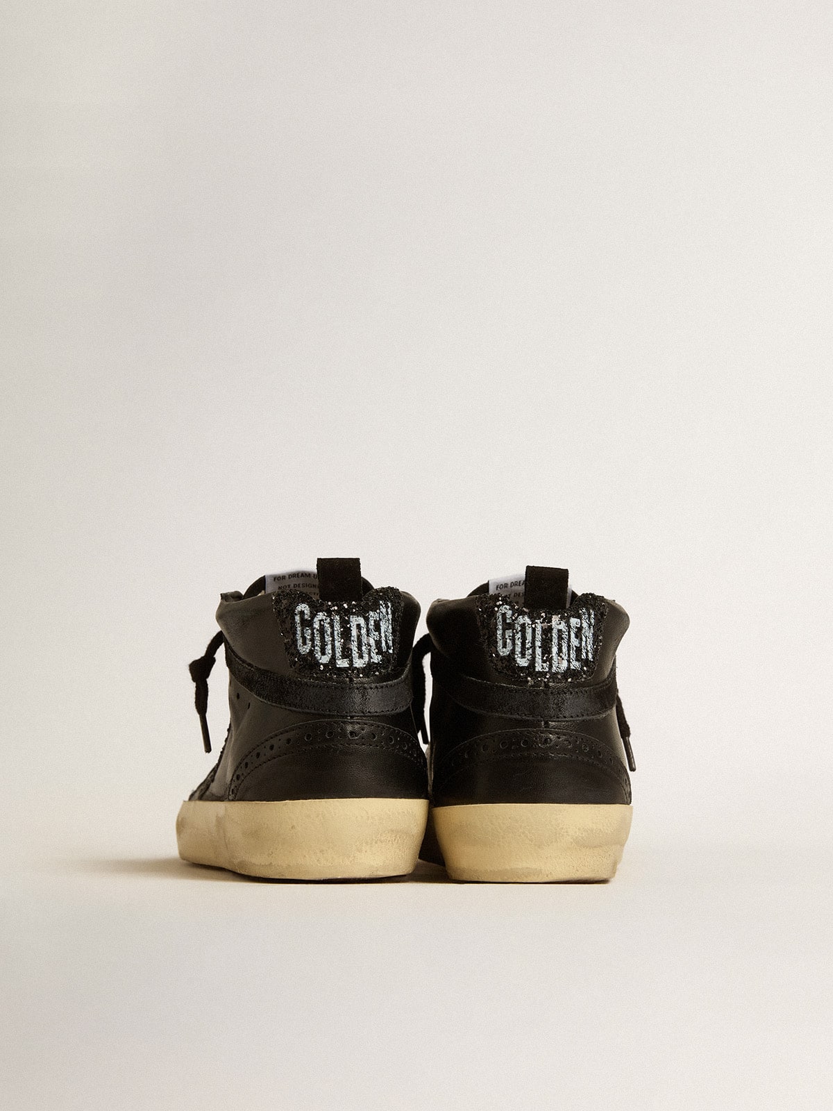 Golden Goose - Mid Star Donna in nappa nera con stella in glitter neri e virgola in suede in 