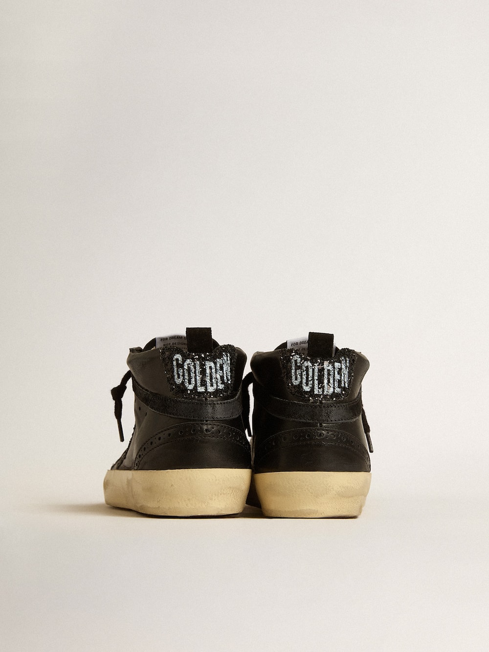 Golden Goose - Women's Mid Star in black nappa with black glitter star and suede flash in 
