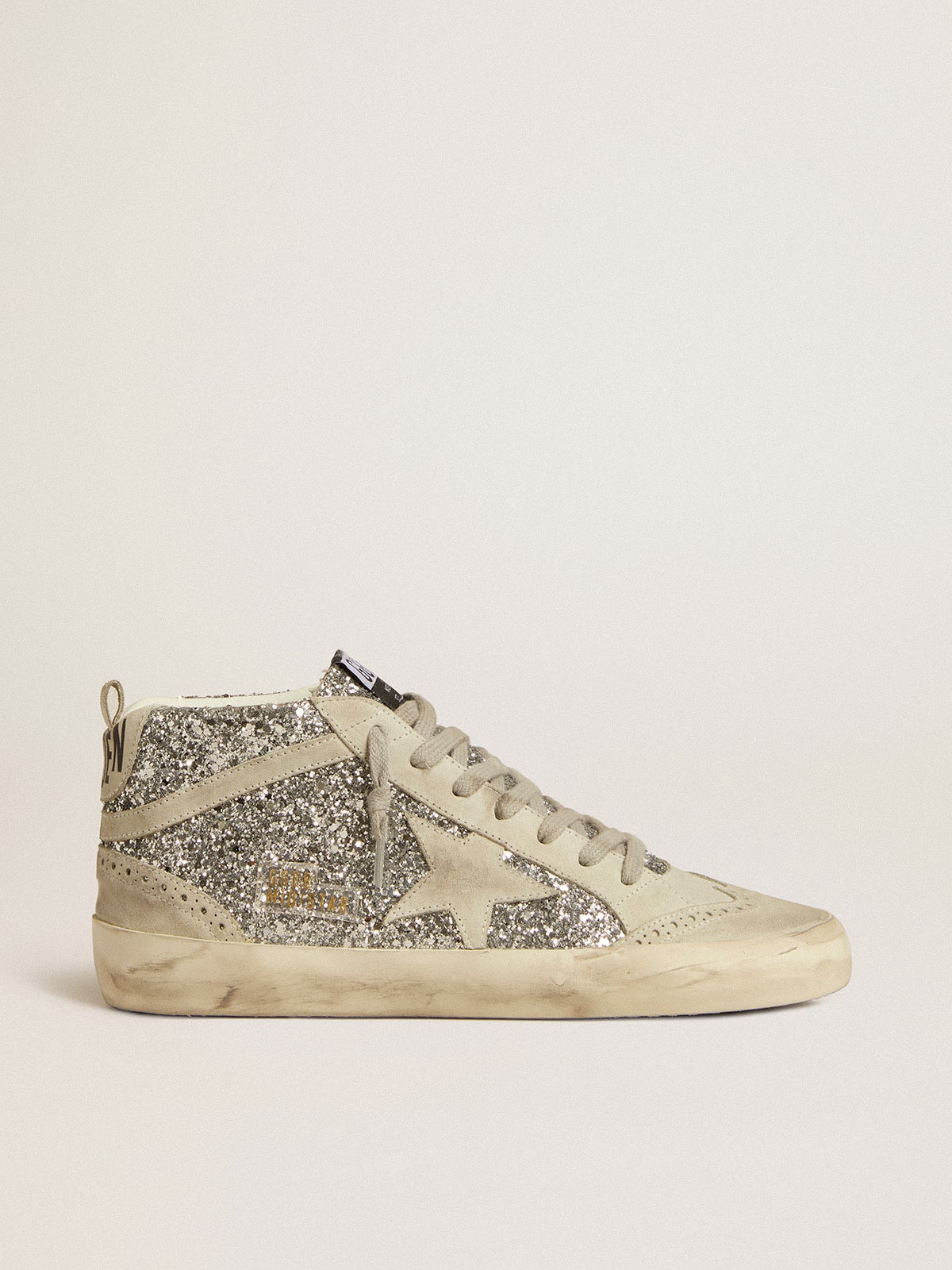 Golden Goose - Mid Star à paillettes argentées avec étoile et virgule en daim gris froid in 