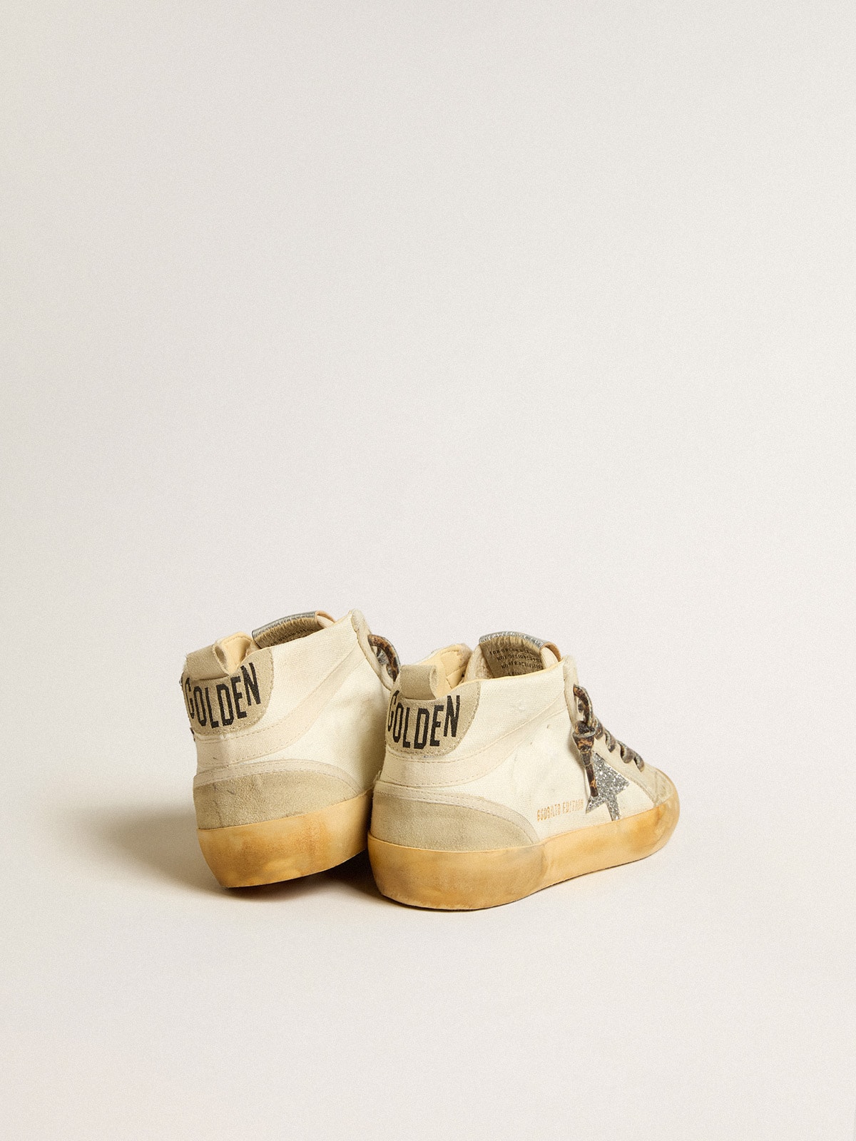 Golden Goose - Mid Star de lona con estrella con purpurina plateada y detalle de «coma» beige  in 