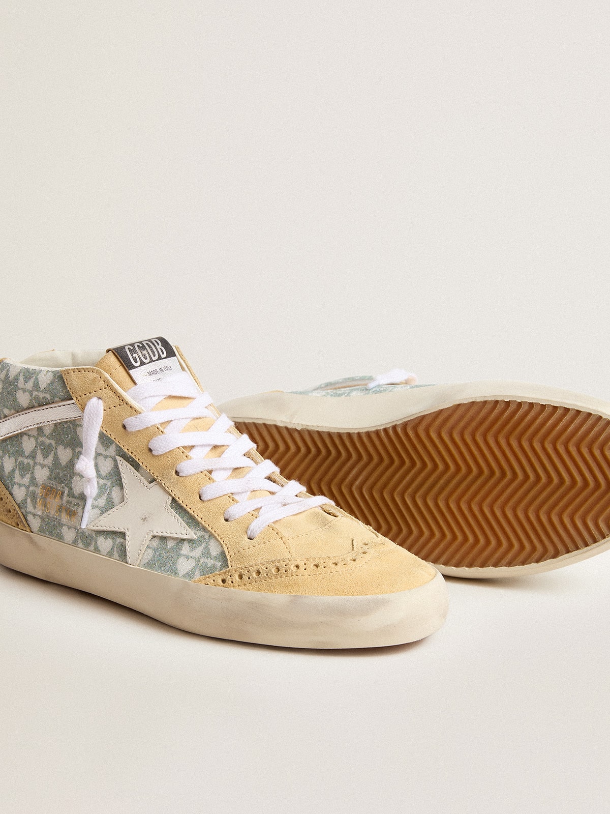 Golden Goose - Mid Star with heart print in Swarovski crystals and silver flash in 