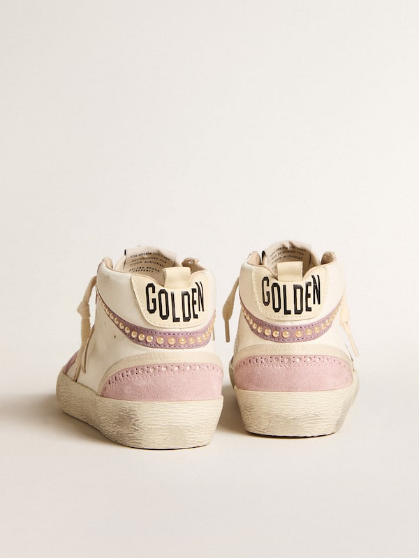 Golden Goose - Mid Star with gold leather star and pink suede flash with pearls in 