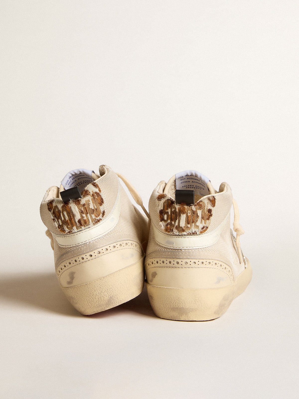 Golden Goose - Mid Star Donna in rete con stella in glitter platino e virgola in pelle bianca in 