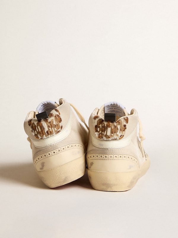 Golden Goose - Mid Star in mesh with platinum glitter star and white leather flash in 
