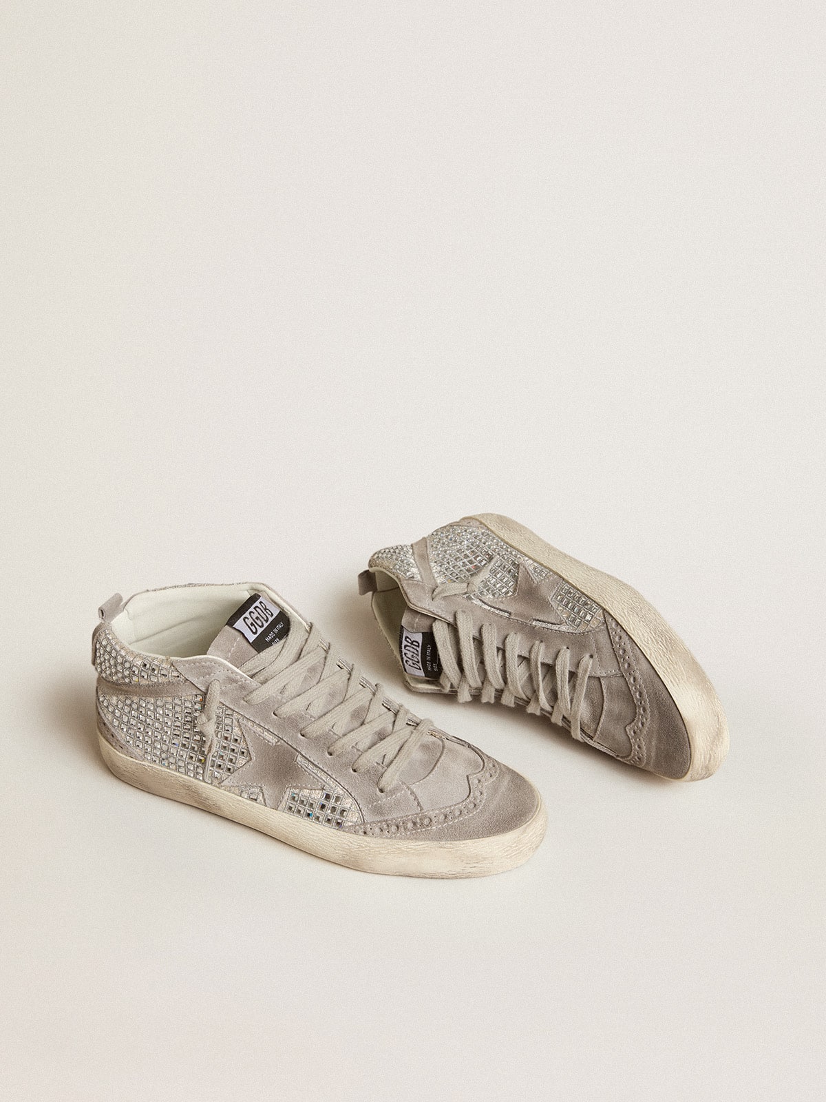 Golden Goose - Mid Star in silver suede with Swarovski crystals and suede star in 