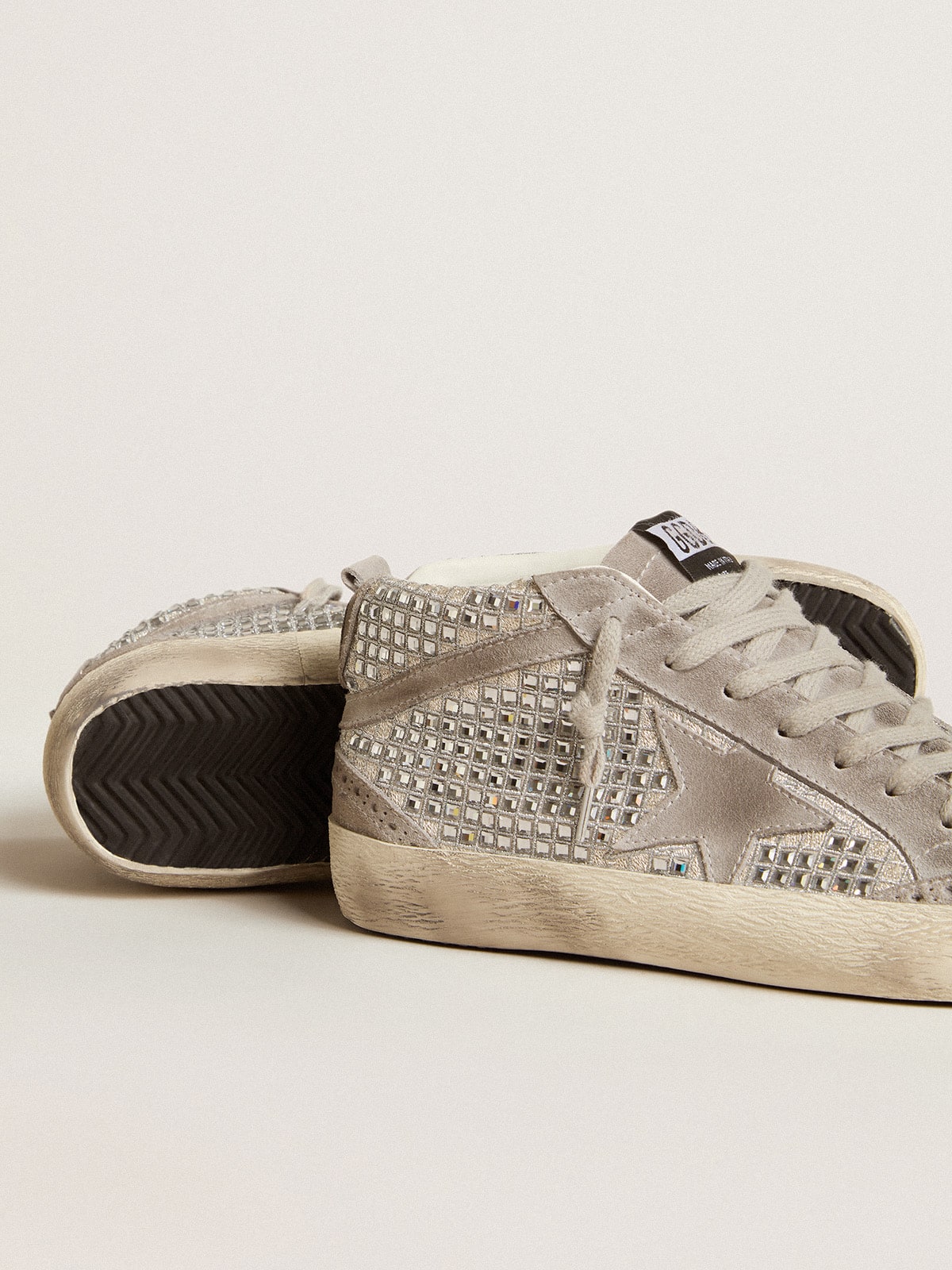 Golden Goose - Mid Star in silver suede with Swarovski crystals and suede star in 