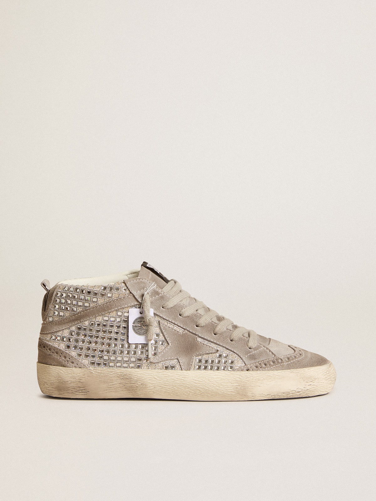 Golden Goose - Mid Star en daim argenté avec cristaux Swarovski et étoile en daim in 