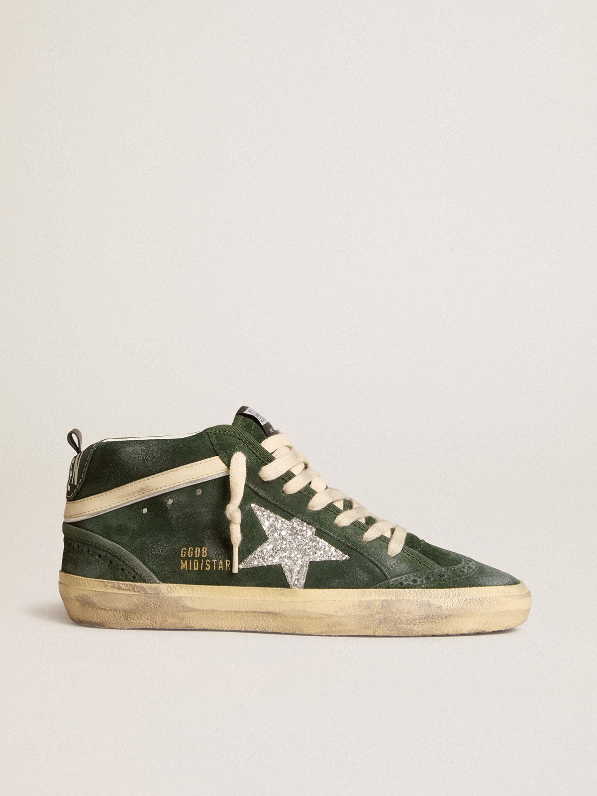 Mid Star in green suede with silver glitter star and leather flash ...