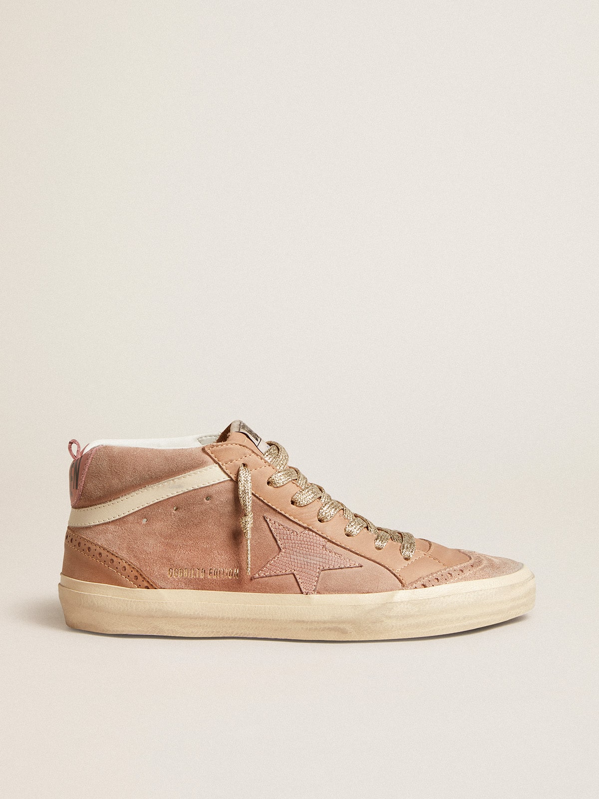 Golden Goose - Mid Star LTD en daim rose avec étoile en cuir à imprimé lézard rose in 