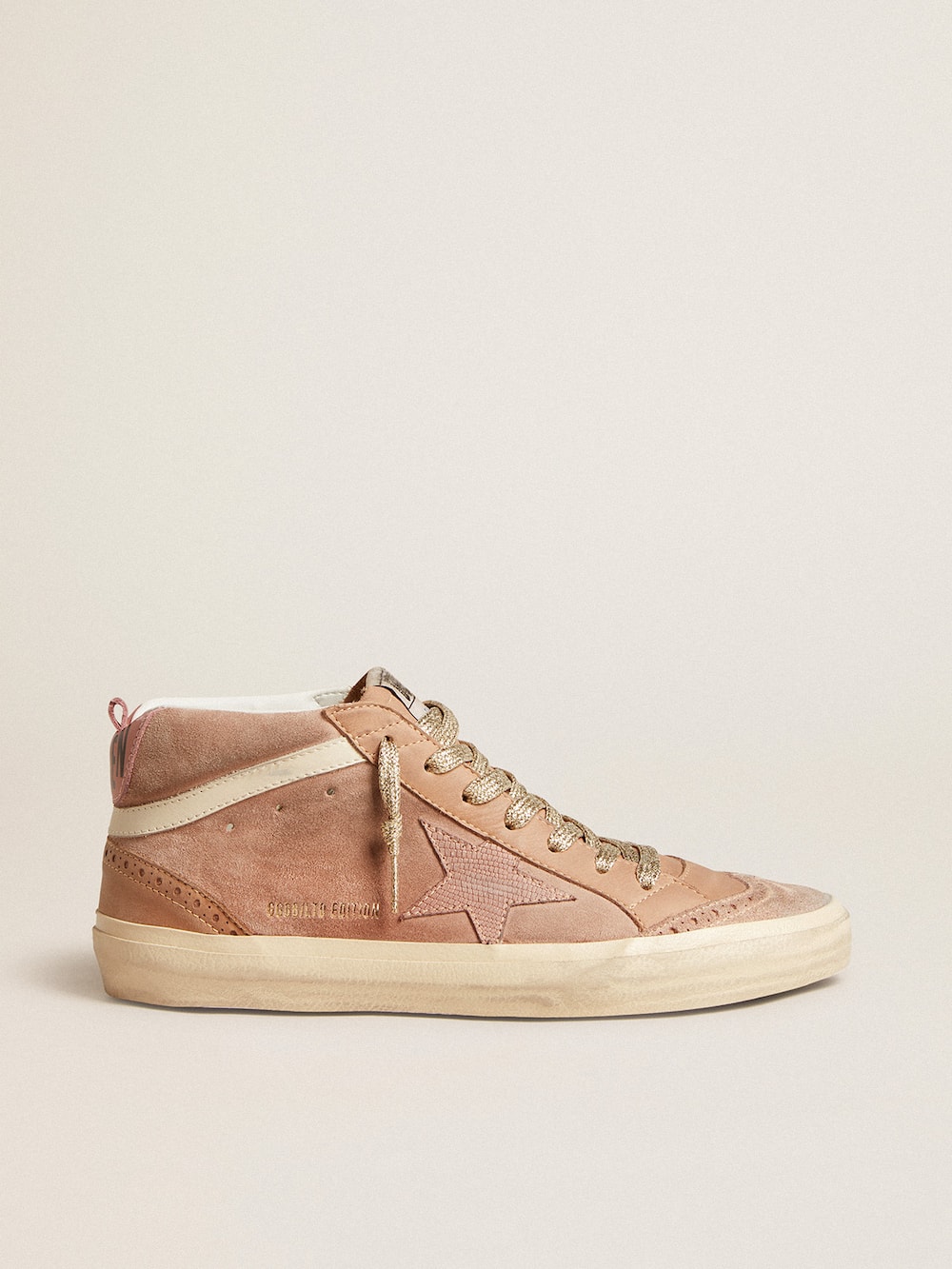 Golden Goose - Mid Star LTD in pink suede with pink lizard-print leather star in 