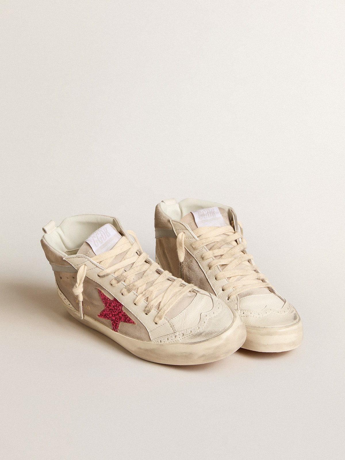 Mid Star in suede with fuchsia glitter star and gray leather flash Golden Goose