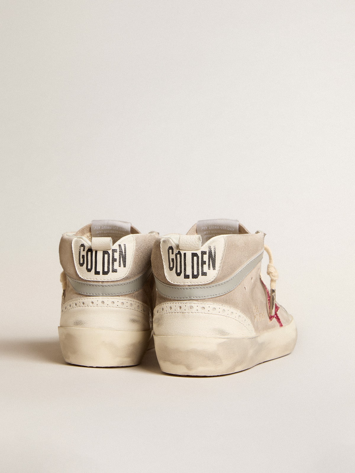 Golden Goose - Mid Star in suede with fuchsia glitter star and gray leather flash in 