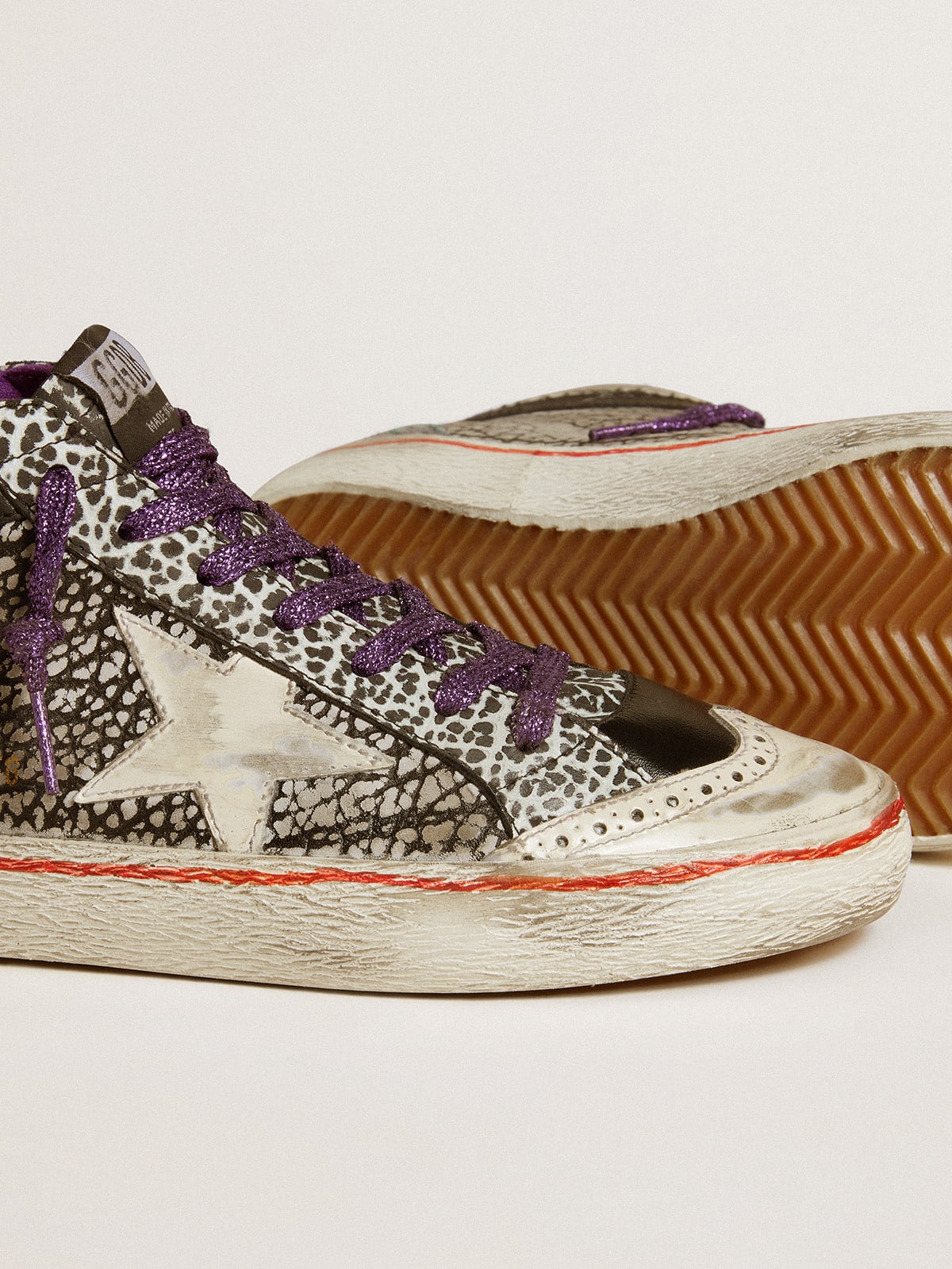 Golden Goose - Mid Star Feminino LAB de couro animal print e estrela branca in 