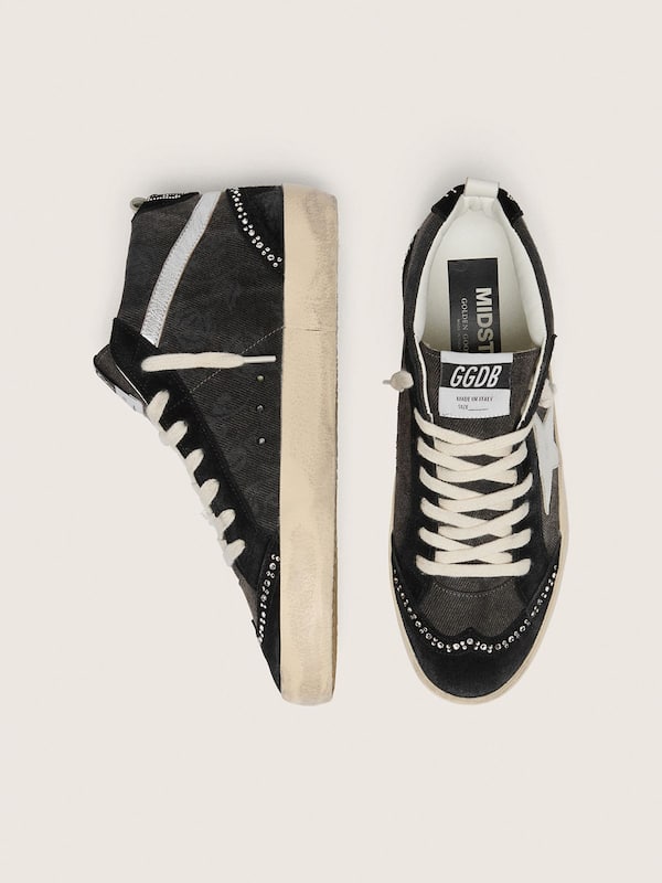 Golden Goose - Mid Star LTD in black denim with suede inserts with Swarovski crystals in 
