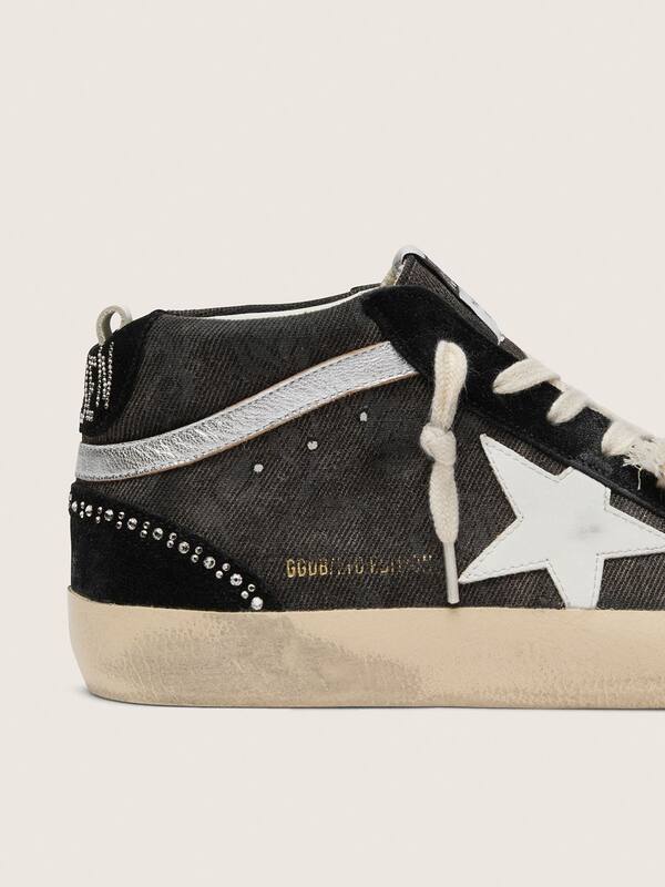 Golden Goose - Mid Star LTD in black denim with suede inserts with Swarovski crystals in 
