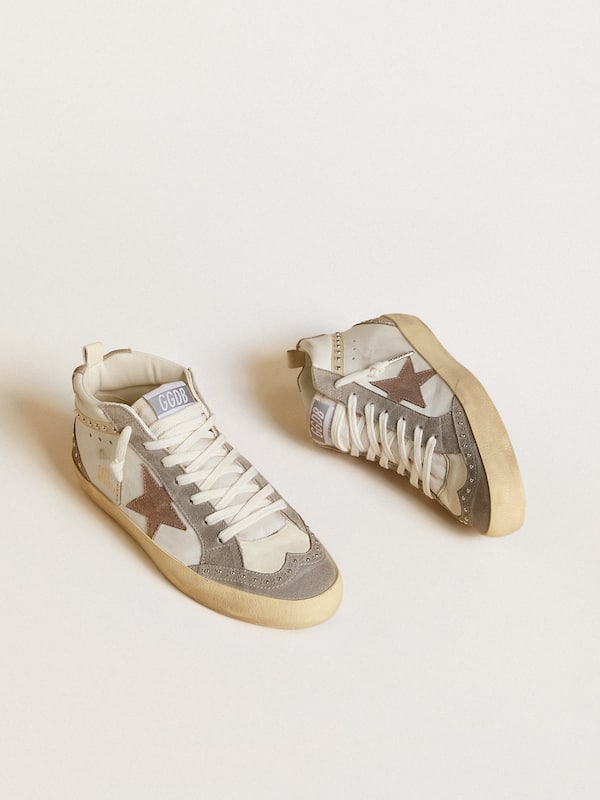 Golden Goose - Women's Mid Star in nappa and suede with light brown metallic leather star in 