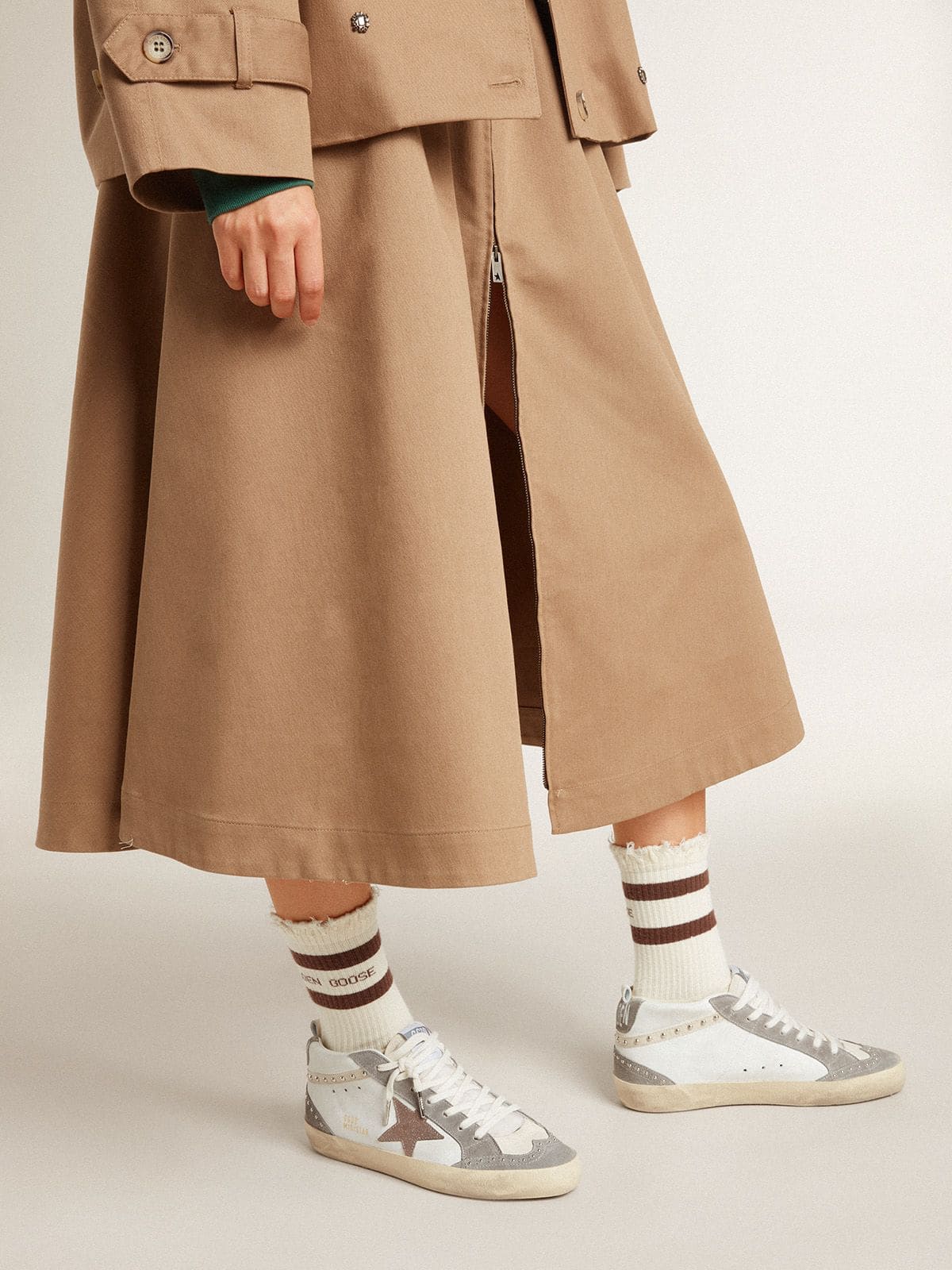 Golden Goose - Women's Mid Star in nappa and suede with light brown metallic leather star in 