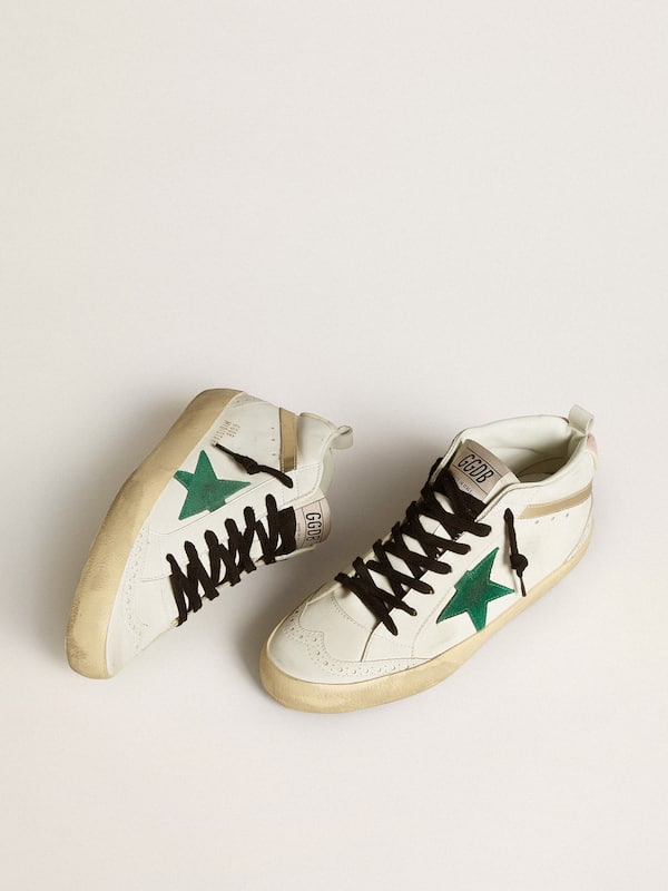 Golden Goose - Women's Bio-based Mid Star with green suede star and pink suede heel tab in 