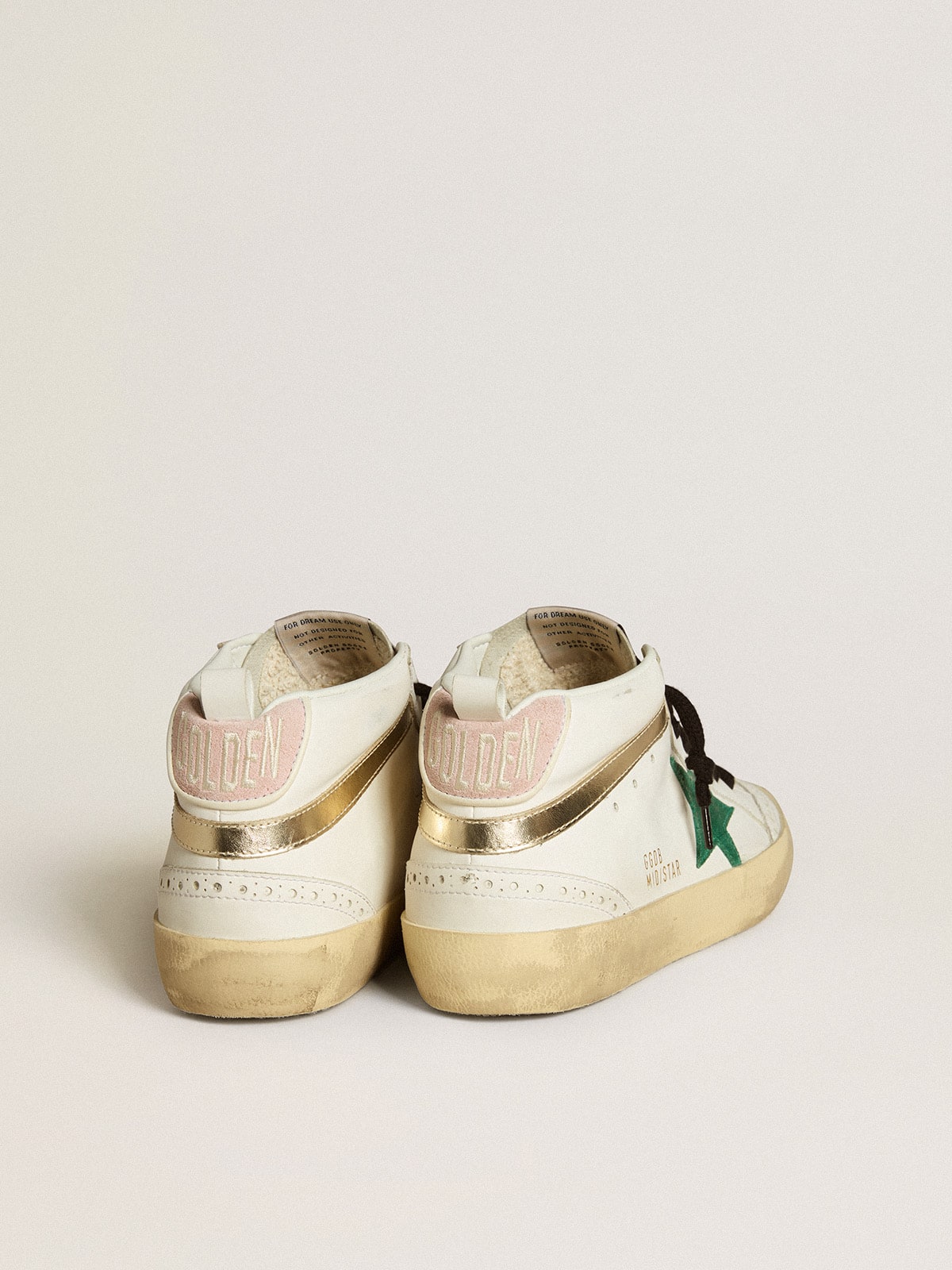 Golden Goose - Women's Bio-based Mid Star with green suede star and pink suede heel tab in 