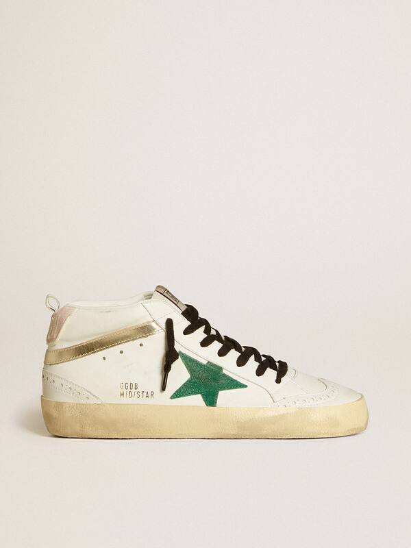 Golden Goose - Women's Bio-based Mid Star with green suede star and pink suede heel tab in 