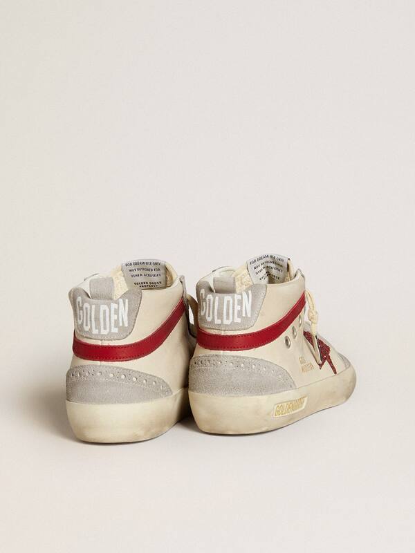 Golden Goose - Women’s Mid Star in leather with glitter star and red nubuck flash in 