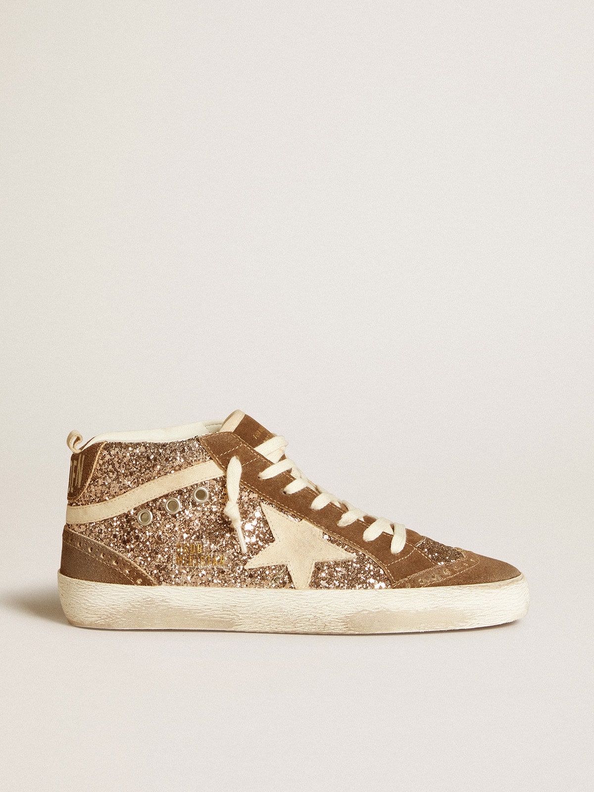 Golden Goose - Mid Star in glitter with pearl suede star and brown suede inserts in 