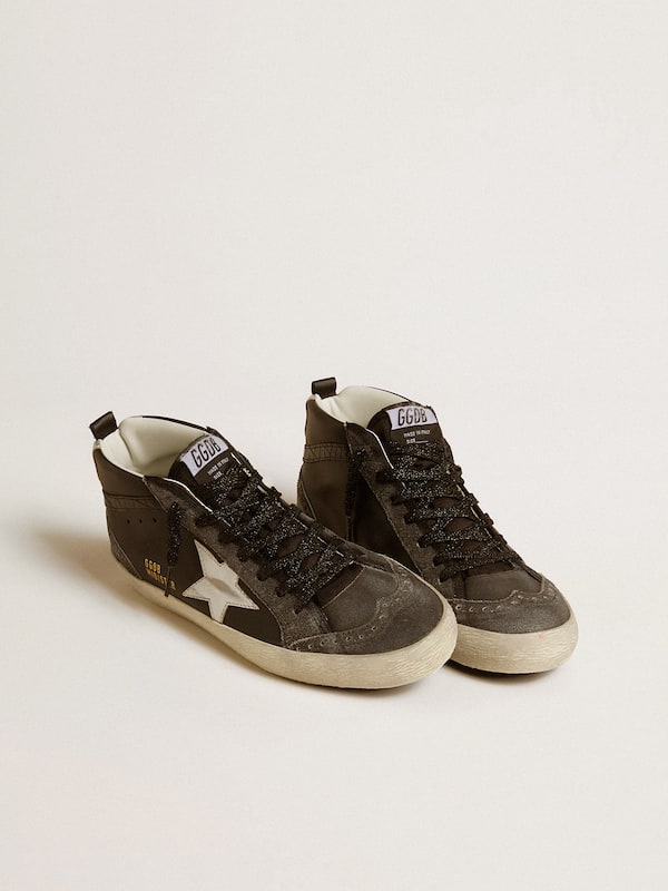 Golden Goose - Women’s Mid Star in black leather with silver metallic leather star in 