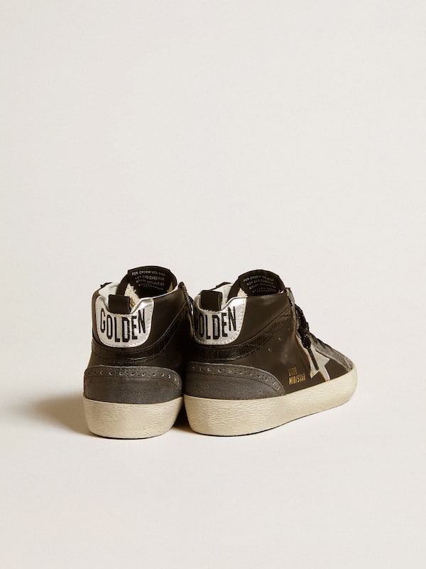 Golden Goose - Women’s Mid Star in black leather with silver metallic leather star in 