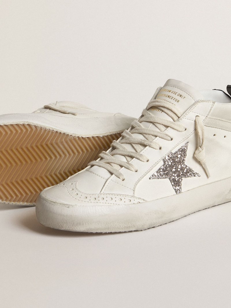 Golden Goose - Women's Mid Star with silver glitter star and black laminated heel tab in 