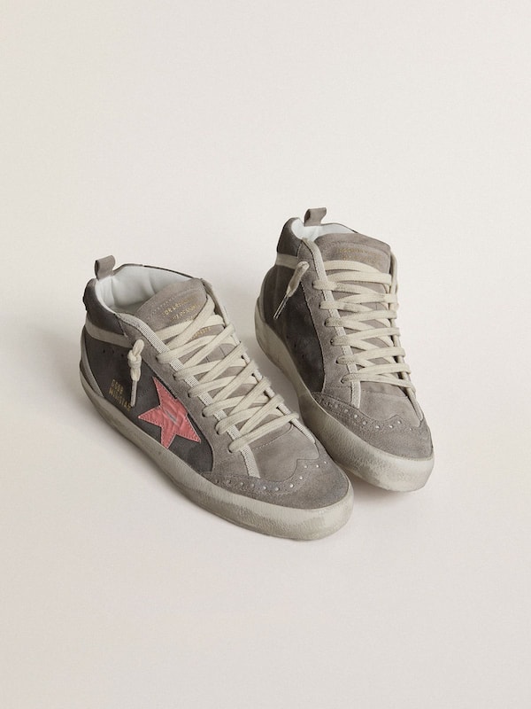 Golden Goose - Women's Mid Star in gray suede with pink laminated leather star in 